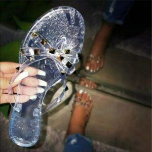Studded Clear Bow Jelly Sandal
